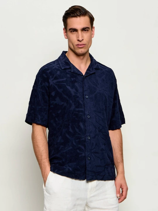 Zdjęcie produktu BOSS ORANGE Koszula We_Flower | Relaxed fit frotté granatowy