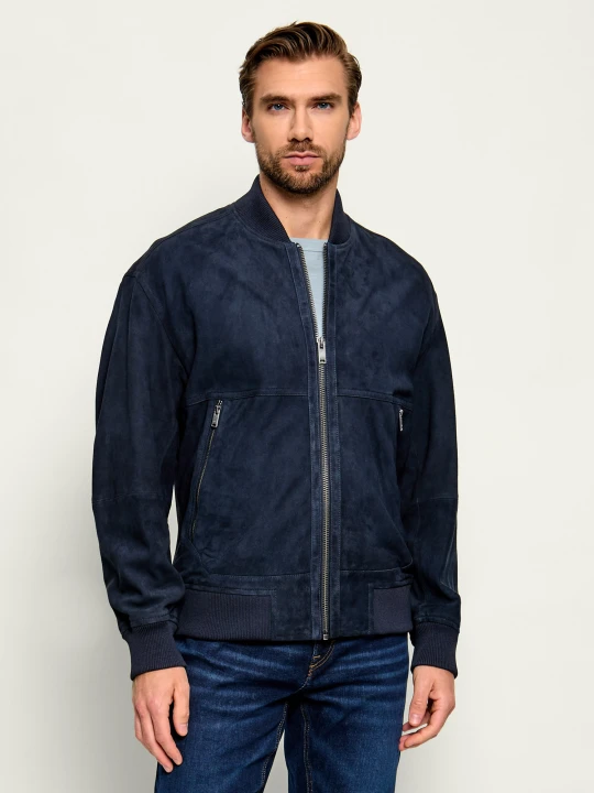Zdjęcie produktu BOSS ORANGE Kurtka bomber Jonorve | zamsz | Slim Fit | z dodatkiem skóry granatowy