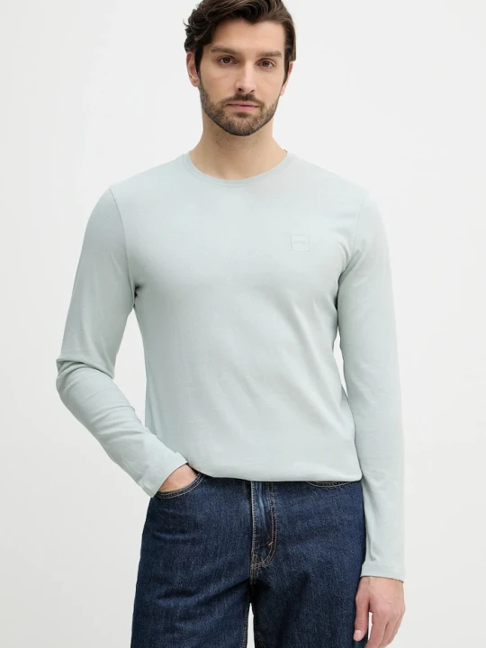 Zdjęcie produktu BOSS Orange longsleeve bawełniany turkusowy