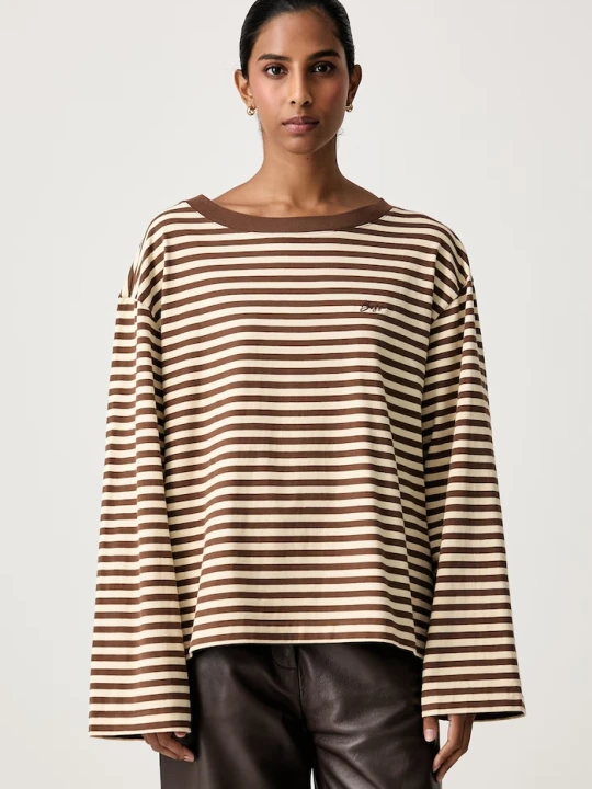 Zdjęcie produktu BOSS Orange longsleeve damski bawełniany C_Ewa_stripe brązowy
