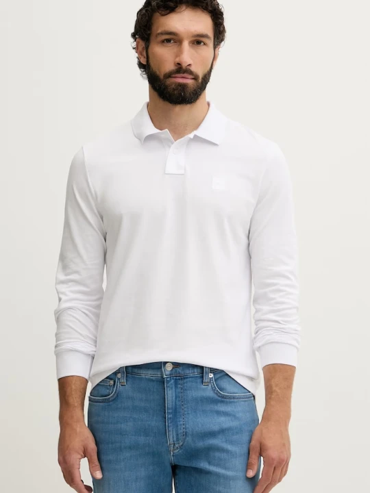 Zdjęcie produktu BOSS Orange longsleeve męski bawełniany z elastanem Passerby biały