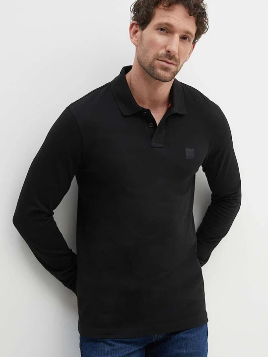 Zdjęcie produktu BOSS Orange longsleeve męski bawełniany z elastanem Passerby czarny