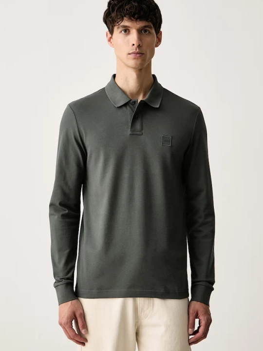 Zdjęcie produktu BOSS Orange longsleeve męski bawełniany z elastanem Passerby zielony