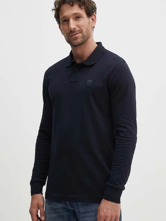 Zdjęcie produktu BOSS Orange longsleeve męski bawełniany z elastanem Passerby granatowy
