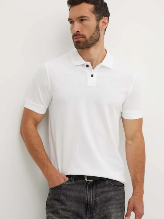 Zdjęcie produktu BOSS Orange polo męskie bawełniane Prime biały