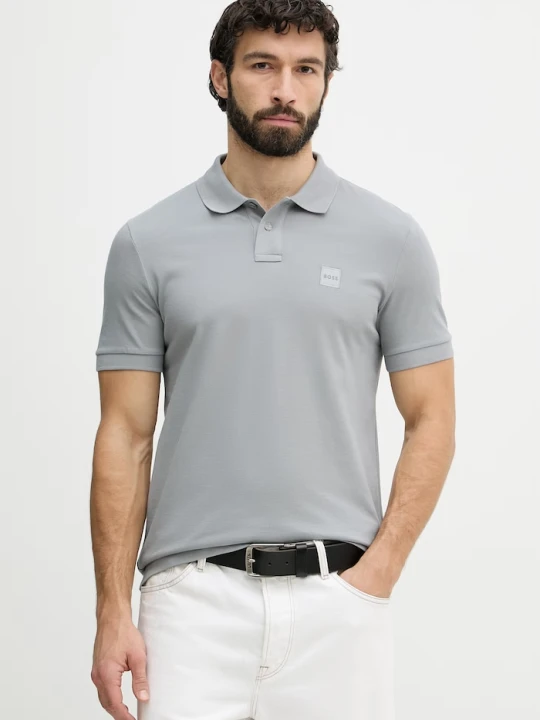 Zdjęcie produktu BOSS Orange polo męski bawełniany z elastanem Passenger szary