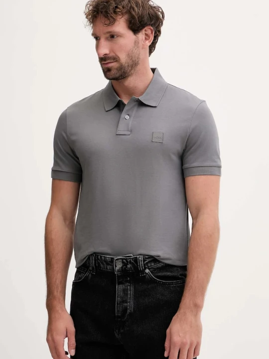 Zdjęcie produktu BOSS Orange polo męskie bawełniane z elastanem Passenger szary