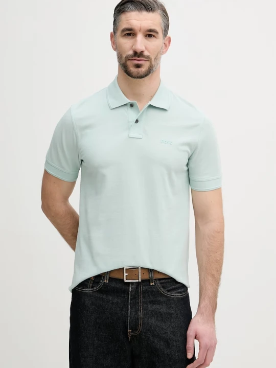 Zdjęcie produktu BOSS Orange polo męskie bawełniane Prime turkusowy