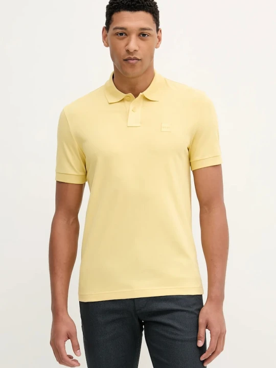 Zdjęcie produktu BOSS Orange polo męskie bawełniane z elastanem Passenger żółty