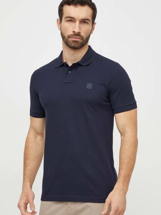 Zdjęcie produktu BOSS Orange polo męskie bawełniane z elastanem Passenger granatowy