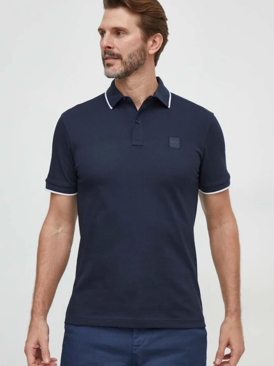 Zdjęcie produktu BOSS Orange polo męskie bawełniane z elastanem Passertip granatowy