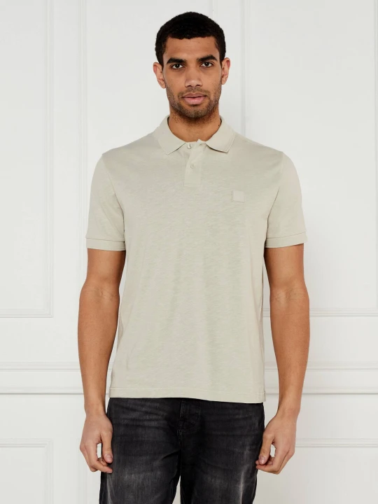 Zdjęcie produktu BOSS ORANGE Polo Pe_linenlogo | Regular Fit | z dodatkiem lnu beżowy