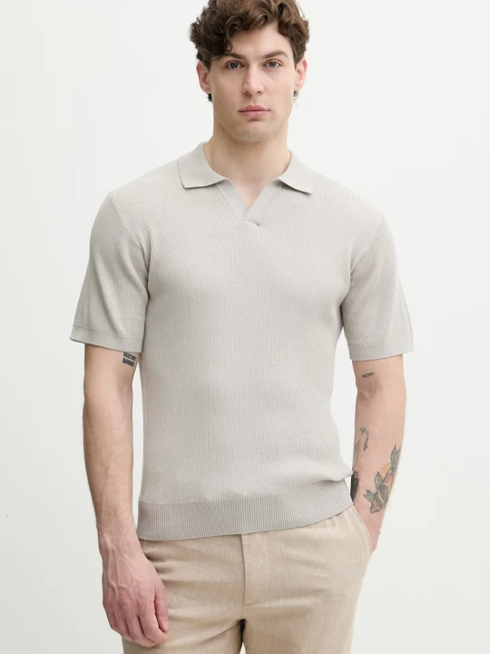 Zdjęcie produktu BOSS Orange polo swetrowe męskie bawełniane szary