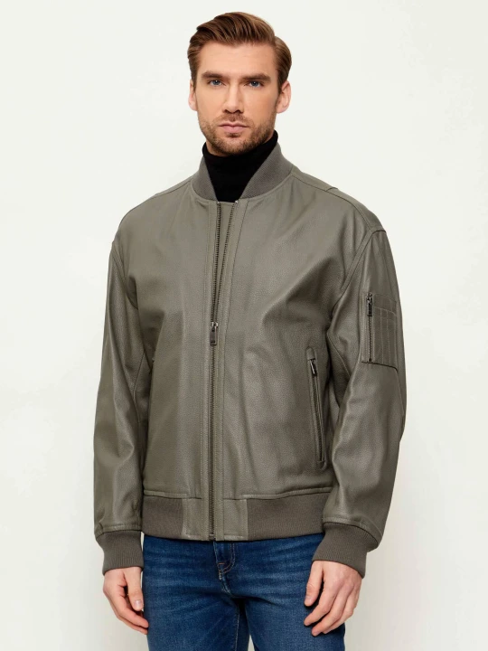 Zdjęcie produktu BOSS ORANGE Skórzana kurtka bomber Jakri | Regular Fit zielony