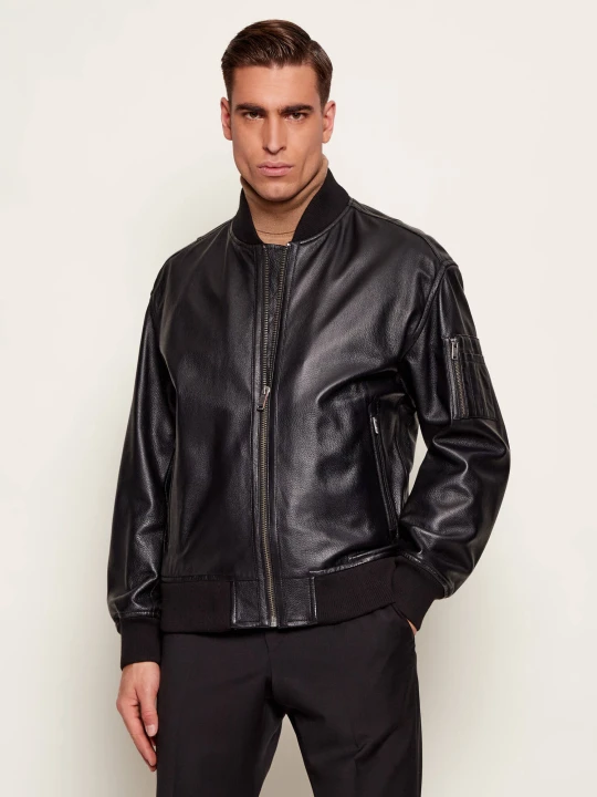 Zdjęcie produktu BOSS ORANGE Skórzana kurtka bomber Jakri | Regular Fit czarny
