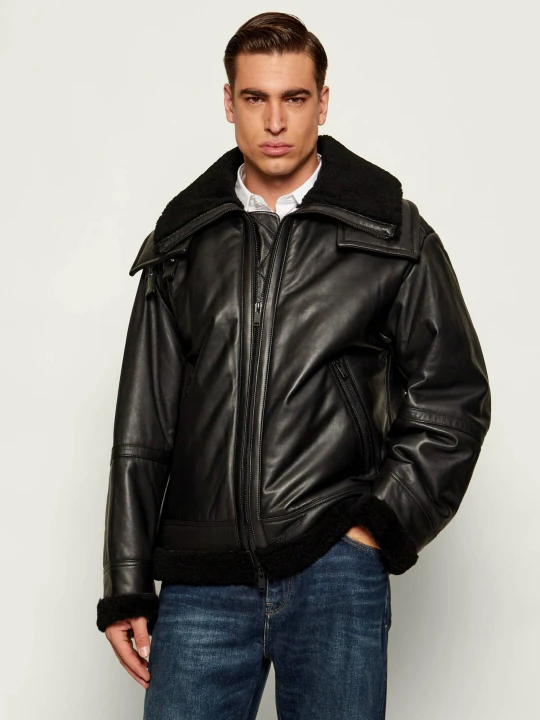 Zdjęcie produktu BOSS ORANGE Skórzana kurtka Joglaci | Relaxed fit | shearling czarny