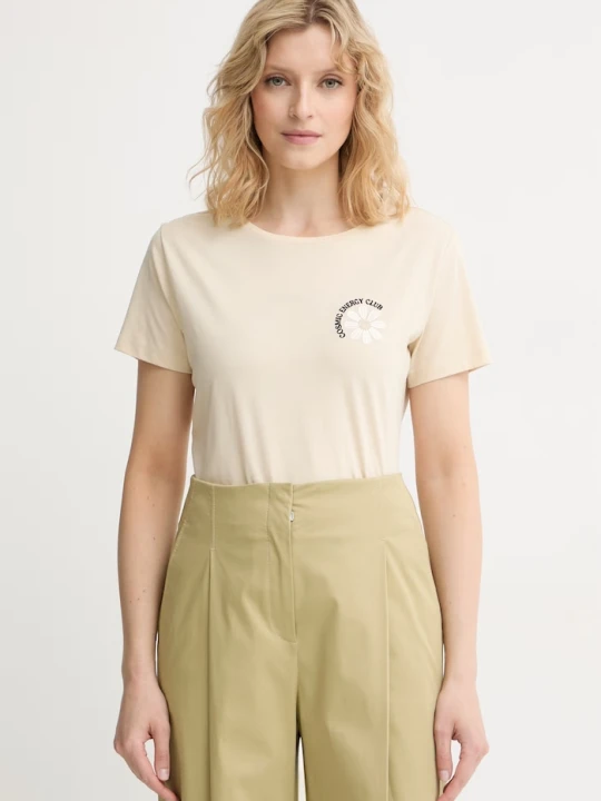 Zdjęcie produktu BOSS Orange T-shirt damski bawełniany C_Elove_5 beżowy