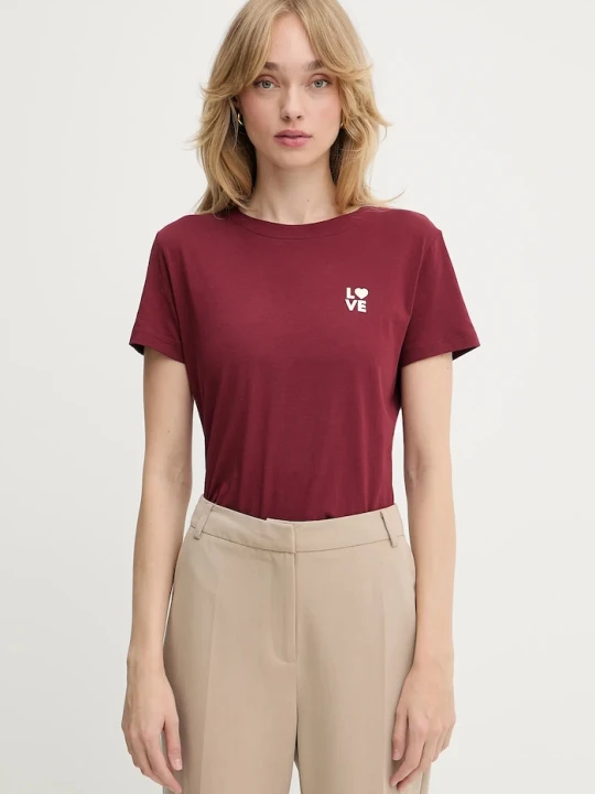 Zdjęcie produktu BOSS Orange T-shirt damski bawełniany C_Esogo_3 bordowy