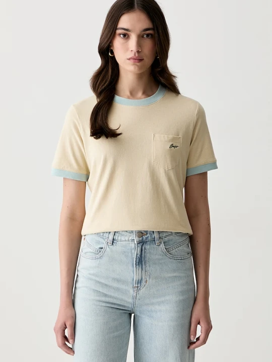 Zdjęcie produktu BOSS Orange T-shirt damski bawełniany C_Ezoe beżowy