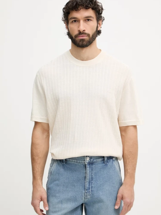 Zdjęcie produktu BOSS Orange T-shirt męski z lnem beżowy