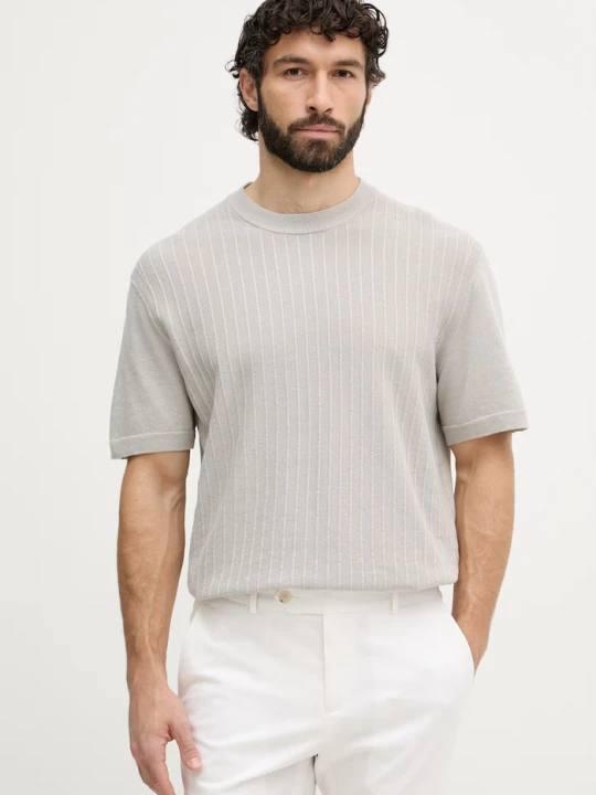 Zdjęcie produktu BOSS Orange T-shirt męski z lnem szary