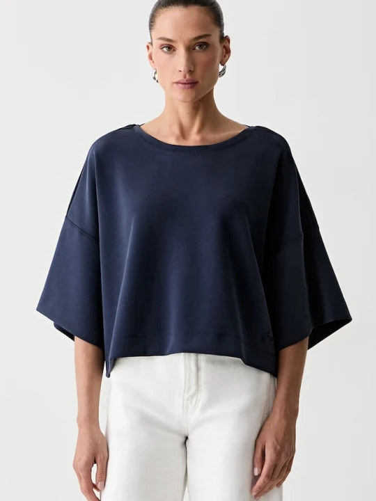 Zdjęcie produktu BOSS Orange T-shirt oversize damski z modalem C_Eagles granatowy