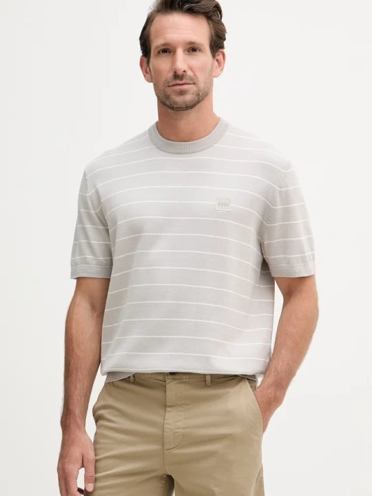 Zdjęcie produktu BOSS Orange T-shirt swetrowy męski z bawełną szary