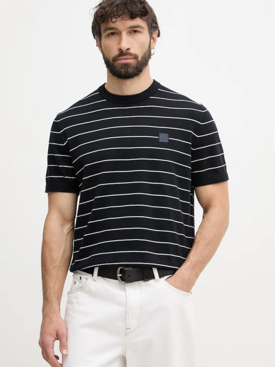 Zdjęcie produktu BOSS Orange T-shirt swetrowy męski z bawełną granatowy