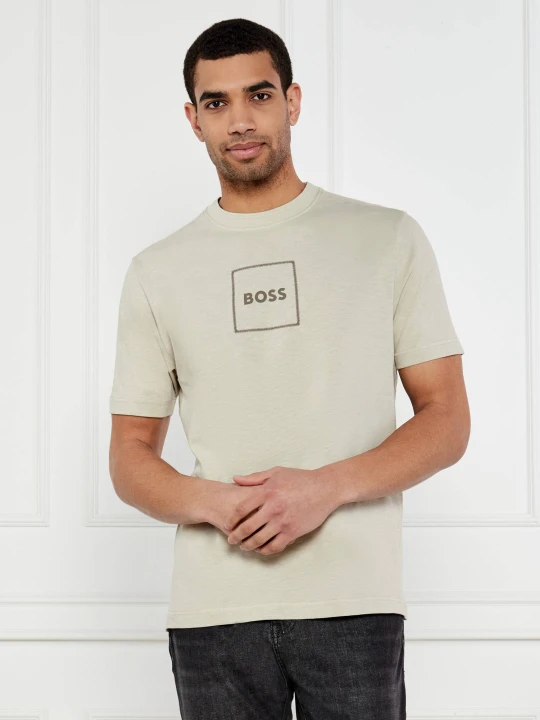 Zdjęcie produktu BOSS ORANGE T-shirt Te_linenlogo | Regular Fit | z dodatkiem lnu beżowy