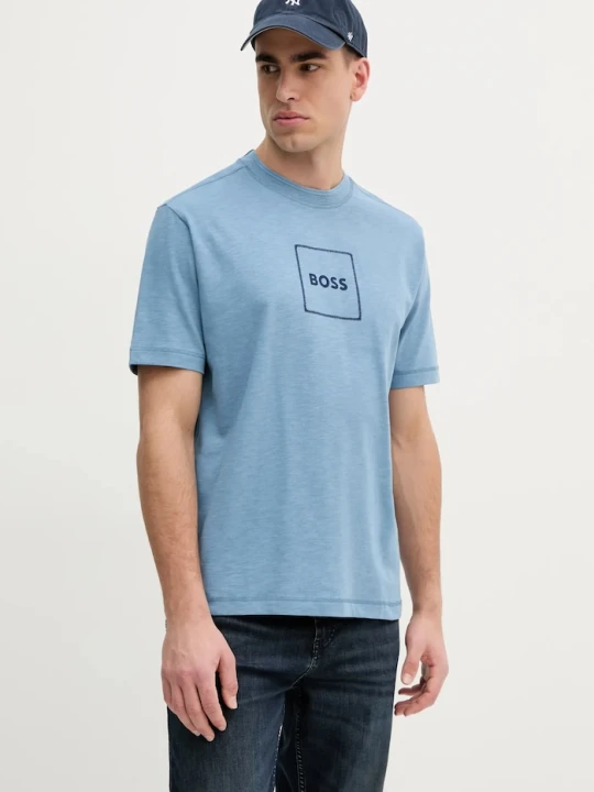Zdjęcie produktu BOSS Orange t-shirt z domieszką lnu niebieski