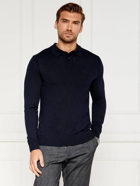 Zdjęcie produktu BOSS ORANGE Wełniane polo Avac | Slim Fit granatowy