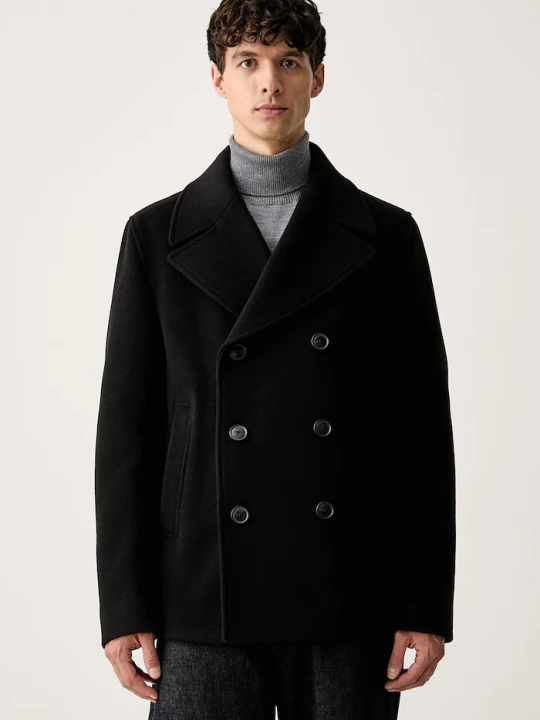 Zdjęcie produktu BOSS płaszcz męski z wełną H-Hyde-Peacoat-264 czarny