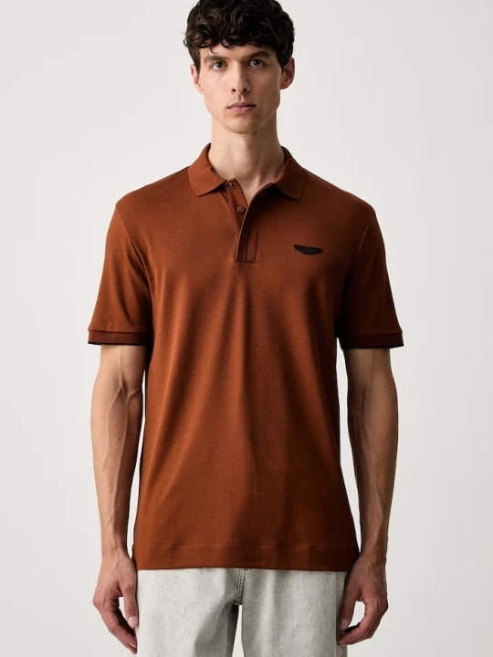 Zdjęcie produktu BOSS polo męskie bawełniane BOSS x Aston Martin brązowy