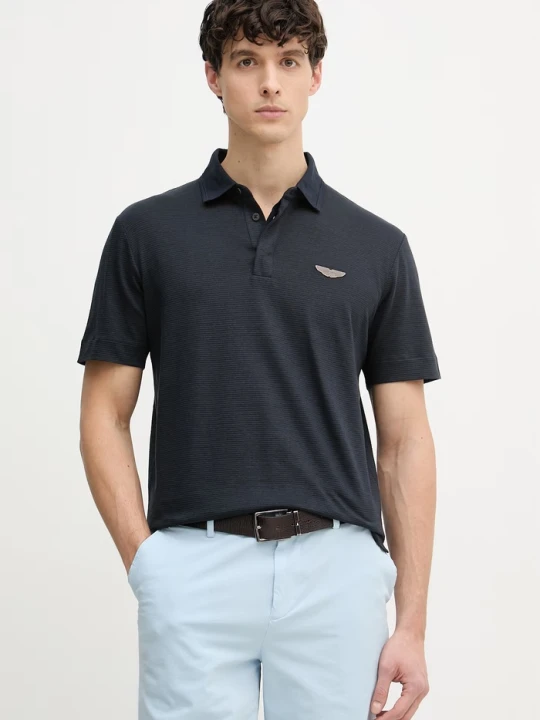 Zdjęcie produktu BOSS polo męskie z lnem BOSS X ASTON MARTIN granatowy