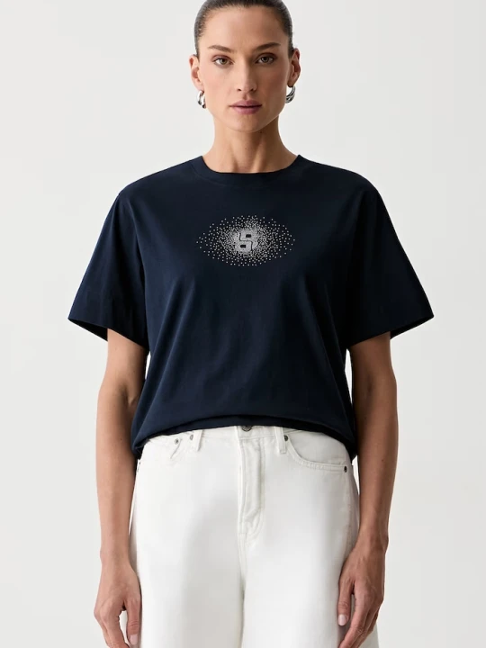 Zdjęcie produktu BOSS T-shirt damski bawełniany Elpha_placed6 granatowy