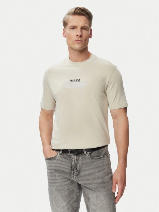 Zdjęcie produktu BOSS T-Shirt Logo Tape 50566606 Beżowy Regular Fit