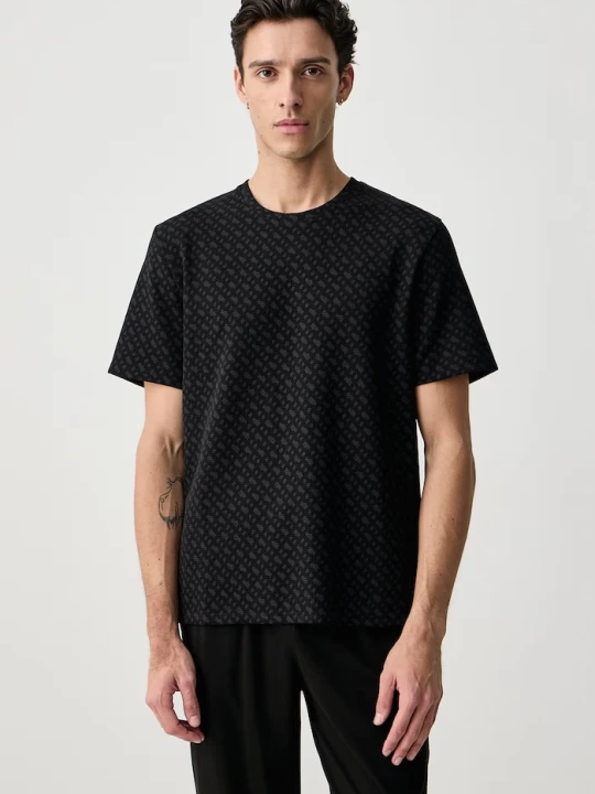 Zdjęcie produktu BOSS T-shirt piżamowy męski z bawełną WaffleAOP T-Shirt czarny