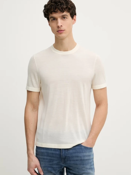 Zdjęcie produktu BOSS t-shirt swetrowy męski wełniany X DAVID BECKHAM beżowy
