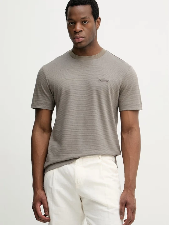 Zdjęcie produktu BOSS T-shirt męski z dodatkiem lnu BOSS X ASTON MARTIN brązowy