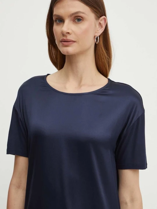 Zdjęcie produktu BOSS t-shirt z domieszką jedwabiu Esandy granatowy