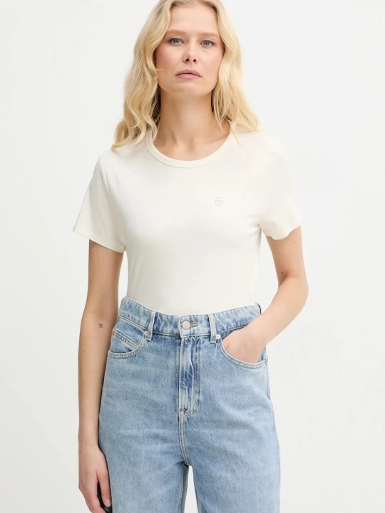 Zdjęcie produktu BOSS t-shirt z domieszką jedwabiu Eventsa9 beżowy