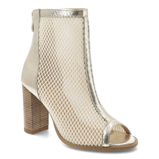 Zdjęcie produktu Botki damskie Armodo, cholewka ze skóry naturalnej eleganckie na wysokim obcasie, złote, DS-975