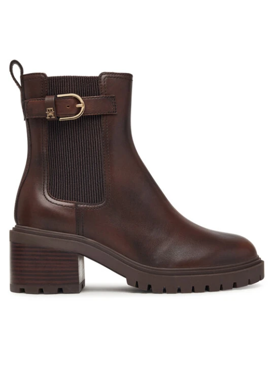 Zdjęcie produktu Botki Tommy Hilfiger Block Heel Buckled Chelsea Boot FW0FW09577 Brązowy ciemny