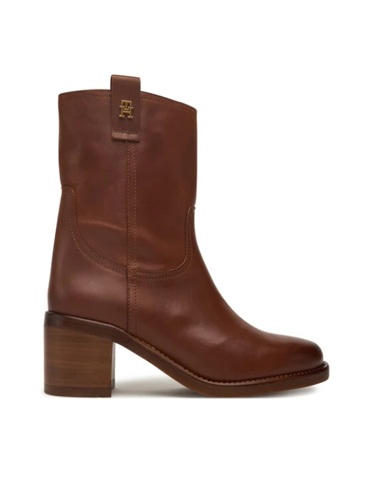 Zdjęcie produktu Botki Tommy Hilfiger Riding Lthr Mid Boot Block Heel FW0FW08776 Brązowy