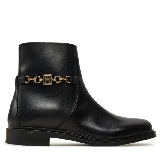 Zdjęcie produktu Botki Tommy Hilfiger Th Chain Leather Low Bootie FW0FW08251 Czarny