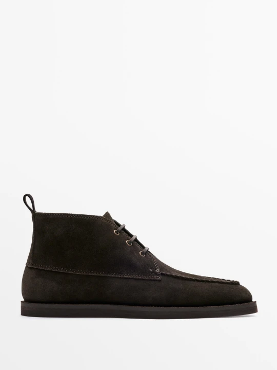 Zdjęcie produktu Botki Ze Skóry Zamsz - Brązowy - Massimo Dutti - Male