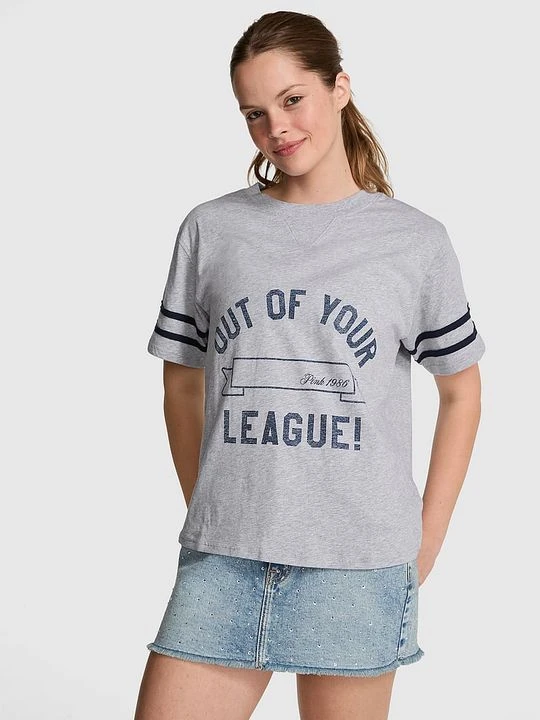 Zdjęcie produktu Boxy T-shirt z okrągłym dekoltem i przeszyciem V Campus Cotton Victoria's Secret Szary