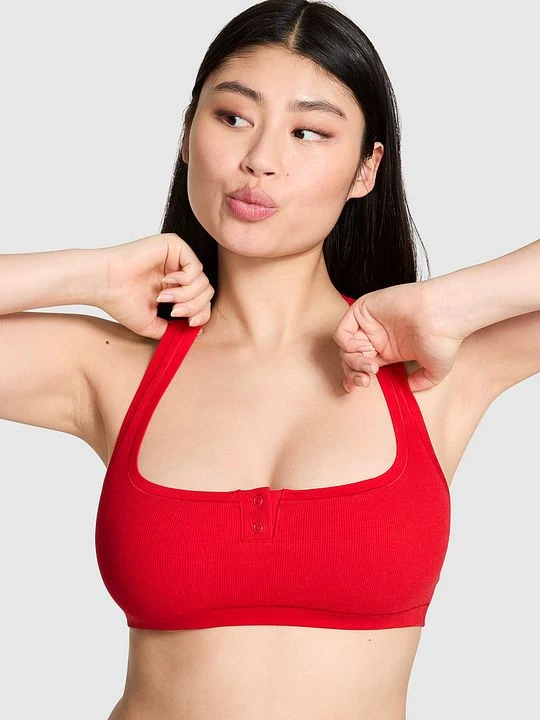 Zdjęcie produktu PINK Biustonosz bawełniany braletka Dorm Racerback Victoria's Secret Czerwony