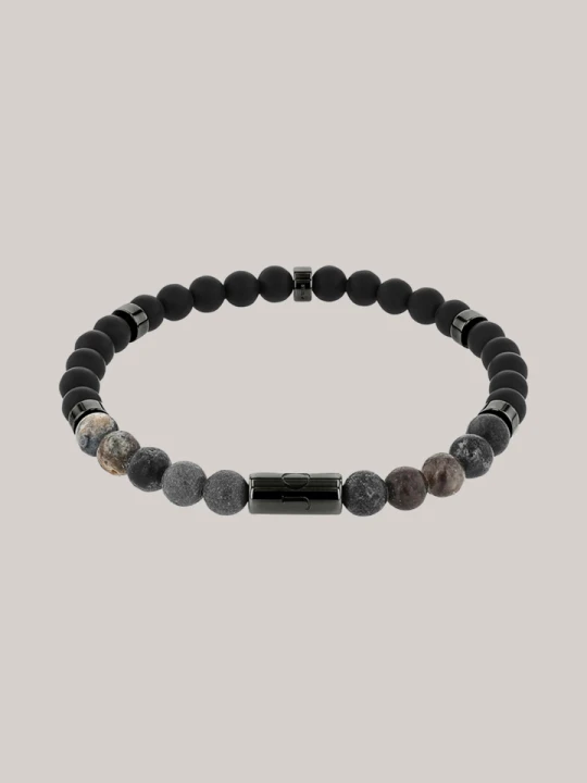 Zdjęcie produktu Bransoletka Beads z agatami w szarym / czarnym kolorze JOOP!