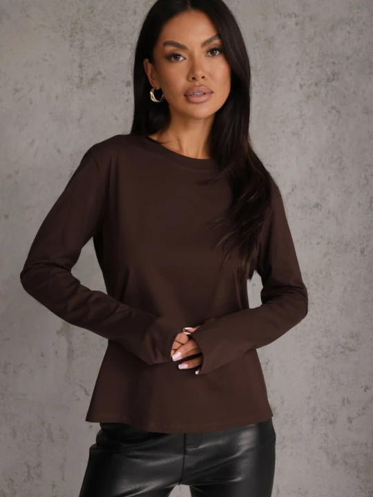 Zdjęcie produktu Brązowa Bawełniana Bluzka Longsleeve Basic Alicenoa Jumelle